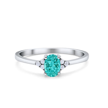 Oval Cut Wedding Ring Simulated Paraiba Tourmaline CZ 925 Sterling Silver